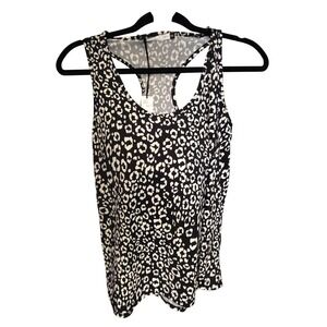 Three Eighty Two Womens XS Leopard Print Racerback Tank Top Black White TR-473VJ